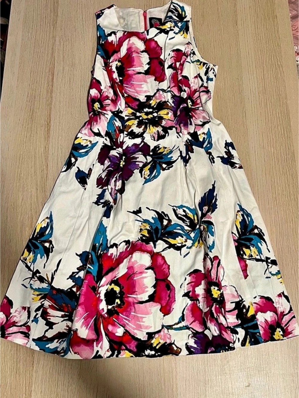 Vince Camuto Womens Sz 2 Floral Dress Sleeveless White Cotton Lined Summer